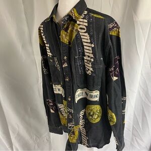 ASOS Design Overshirt in Washed Twill Graphic Stamp Print Button-Up Shirt Mens M